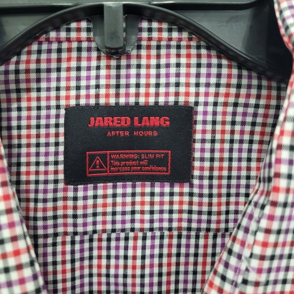 Jared Lang After‎ Hours Mens Slim Fit Gingham Dress Shirt Red Purple Black White - Picture 10 of 11